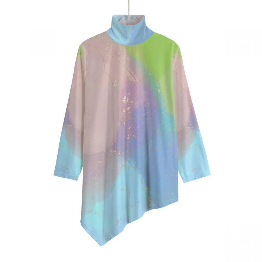 All-Over Print Women's Turtleneck T-shirt With Sloping Hem