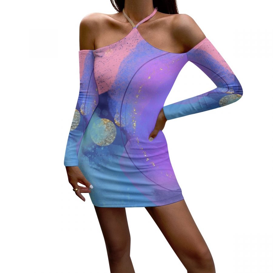 All-Over Print Women's Halter Lace-up Dress - Image 3