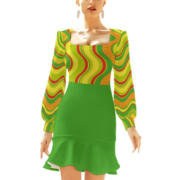 All-Over Print Women's Ruffle Hem Skinny Dress