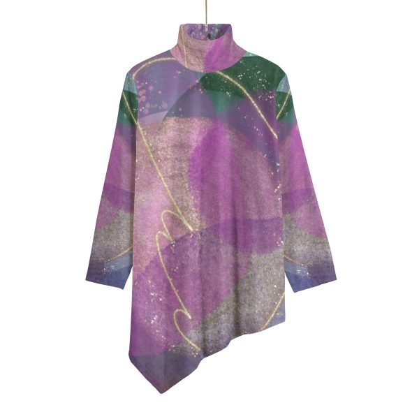 All-Over Print Women's Turtleneck T-shirt With Sloping Hem