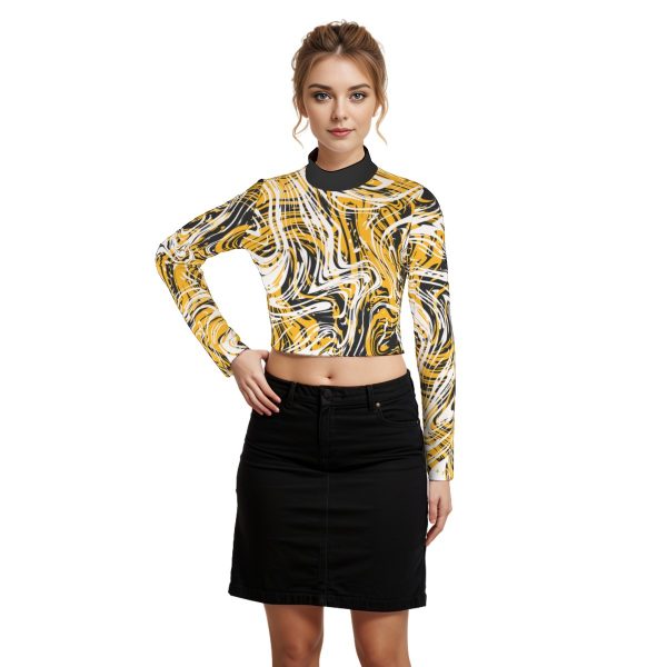 Eco-Friendly All-Over Print Women's Turtleneck T-shirt With Long Sleeve