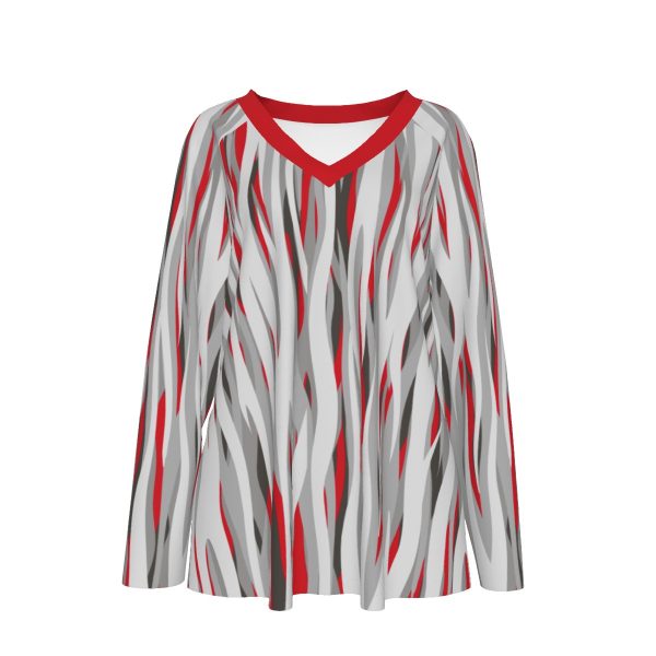 All-Over Print Women's V-neck T-shirt With Long Sleeve
