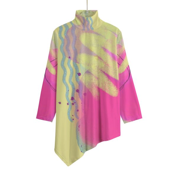All-Over Print Women's Turtleneck T-shirt With Sloping Hem