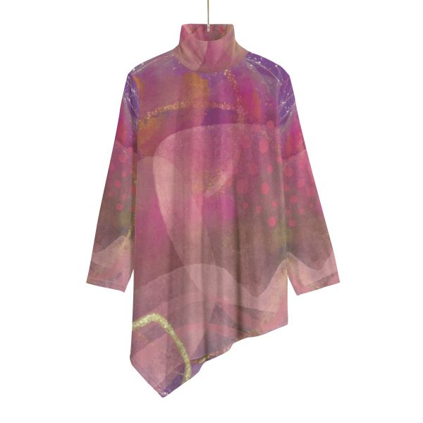 All-Over Print Women's Turtleneck T-shirt With Sloping Hem