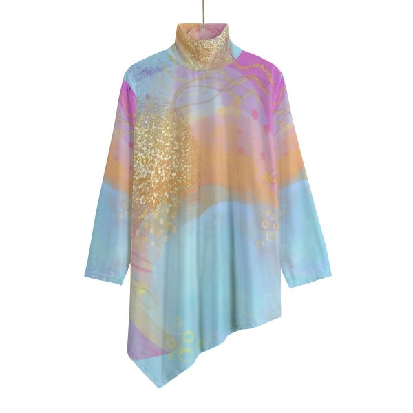 All-Over Print Women's Turtleneck T-shirt With Sloping Hem