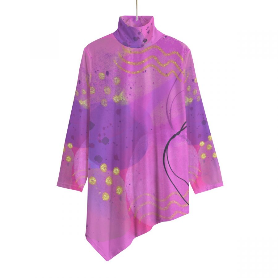 All-Over Print Women's Turtleneck T-shirt With Sloping Hem