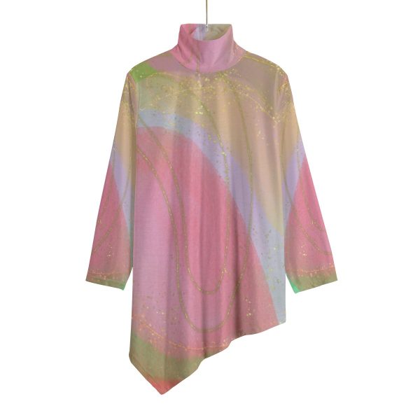 All-Over Print Women's Turtleneck T-shirt With Sloping Hem