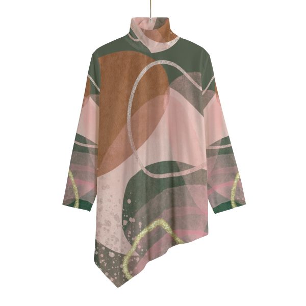 All-Over Print Women's Turtleneck T-shirt With Sloping Hem