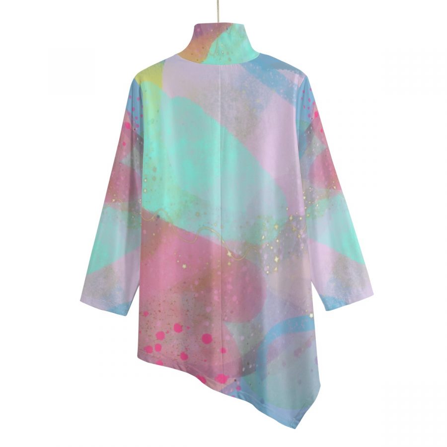 All-Over Print Women's Turtleneck T-shirt With Sloping Hem - Image 2