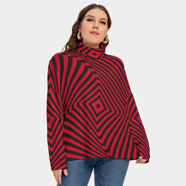 All-Over Print Women's Turtleneck Imitation Knitted Sweater (Plus Size)