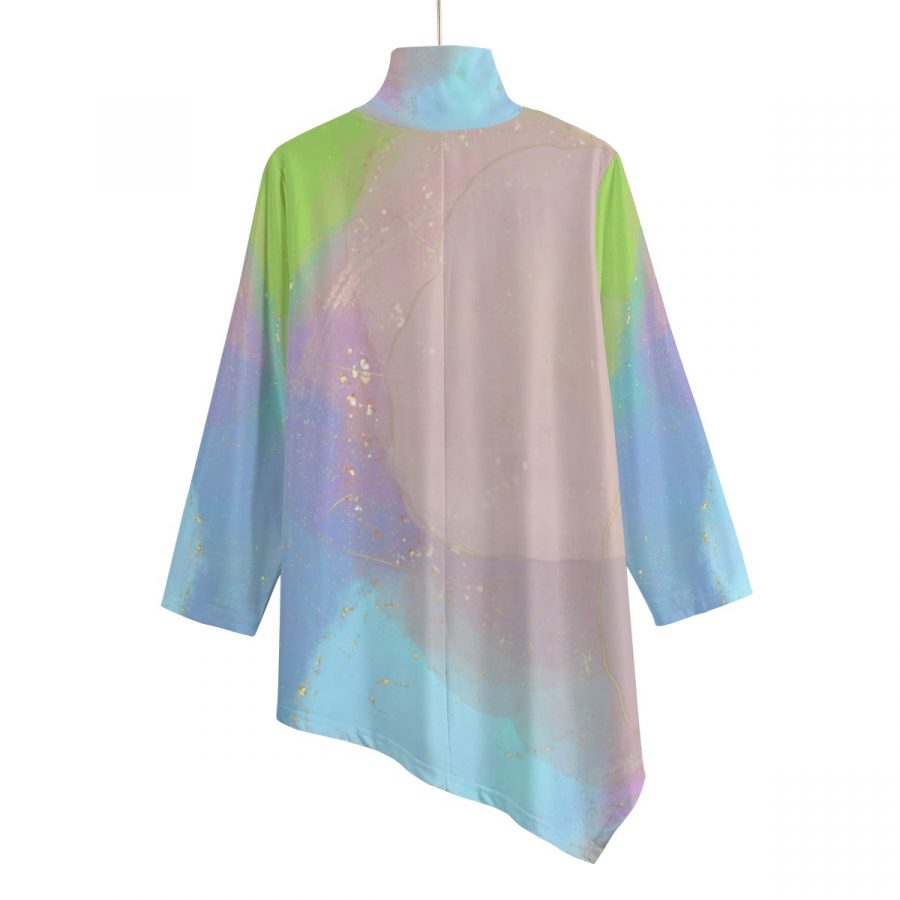All-Over Print Women's Turtleneck T-shirt With Sloping Hem - Image 2