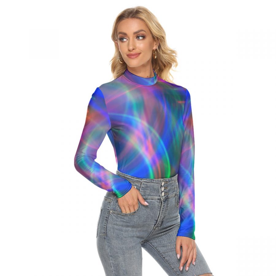 All Over Print Women's Stretchable Turtleneck Top - Image 2