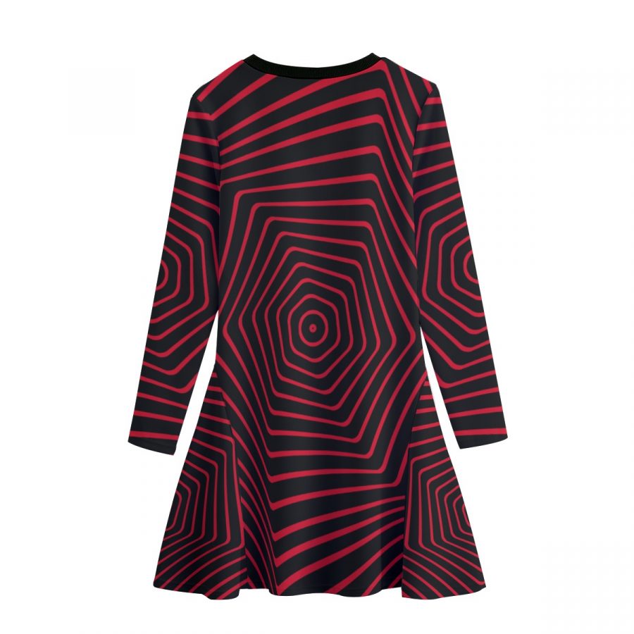 All-Over Print Women's Diagonal V-neck Dress With Long Sleeve - Image 2