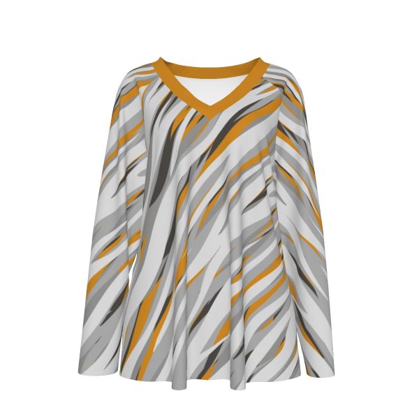 All-Over Print Women's V-neck T-shirt With Long Sleeve