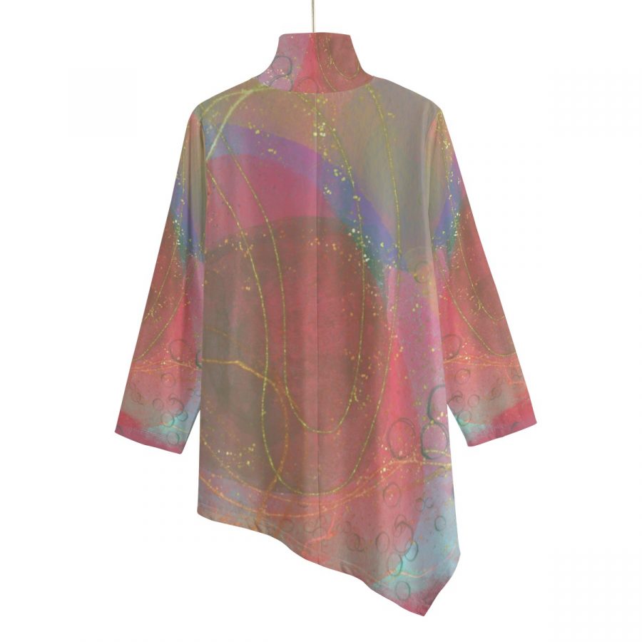 All-Over Print Women's Turtleneck T-shirt With Sloping Hem - Image 2