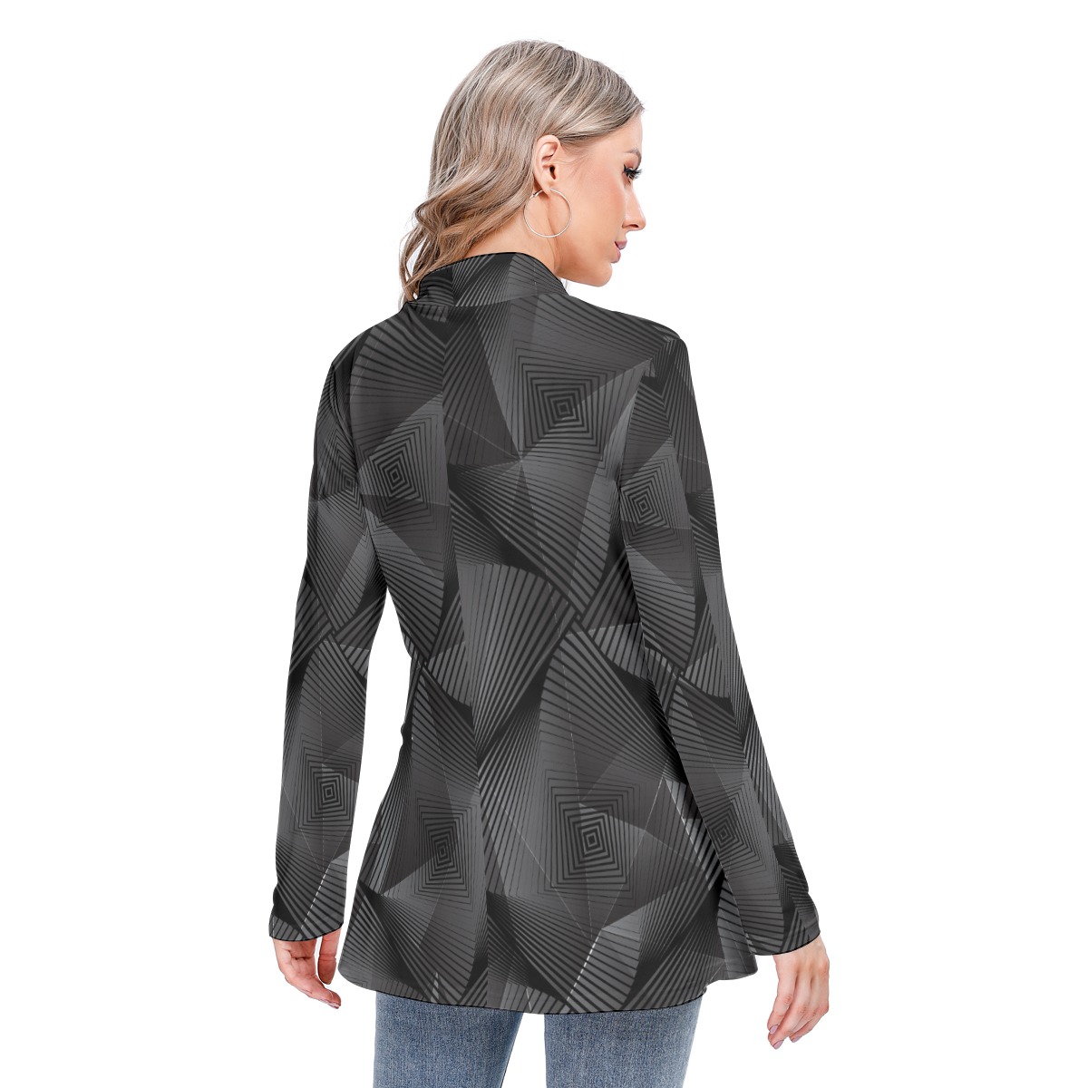 All-Over Print Women's Long-sleeved Heap-neck Slim Casual Tunic Blouse - Image 4