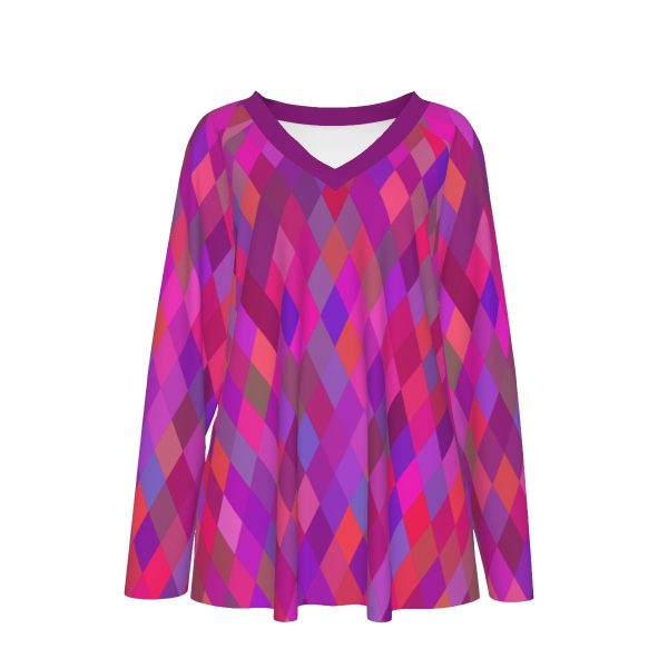 All-Over Print Women's V-neck T-shirt With Long Sleeve